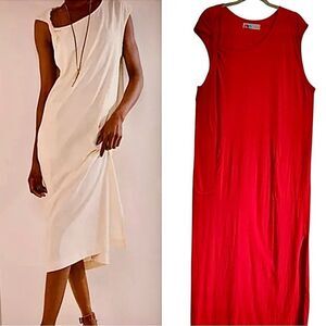 Free People FP Beach DREW Tee Twisted Shoulder Midi Dress w/Pockets RED S NWOT